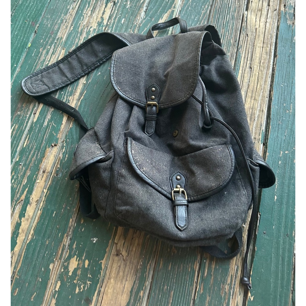 Mossimo Supply Co Canvas Rucksack Backpack Gray Faux Leather Trim A3612